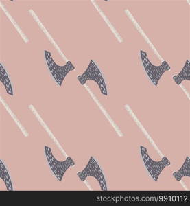 Minimalistic seamless doodle pattern with middle ages viking ax ornament. Pink background. Pale palette artwork. Designed for fabric design, textile print, wrapping, cover. Vector illustration.. Minimalistic seamless doodle pattern with middle ages viking ax ornament. Pink background. Pale palette artwork.