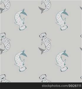 Minimalistic seamless doodle pattern with ocean hammerhead sharks ornament. Grey background. Decorative backdrop for fabric design, textile print, wrapping, cover. Vector illustration.. Minimalistic seamless doodle pattern with ocean hammerhead sharks ornament. Grey background.