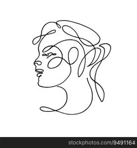Minimalistic silhouette of woman face. Black and white. White background.. Minimalistic silhouette of woman face. Black and white. White background. One line drawing.
