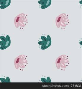 Minimalistic style naive seamless pattern with pink and turquoise naive flowers ornament. Pastel background. Designed for fabric design, textile print, wrapping, cover. Vector illustration.. Minimalistic style naive seamless pattern with pink and turquoise naive flowers ornament. Pastel background.