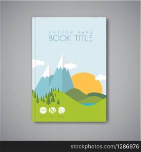 Minimalistic vector Book front cover design template with flat landscape
