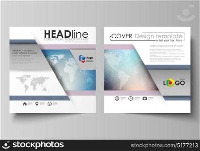 Minimalistic vector illustration of editable layout of two square format covers design templates for brochure, flyer, magazine. Polygonal geometric linear texture. Global network, dig data concept. The minimalistic vector illustration of editable layout of two square format covers design templates for brochure, flyer, magazine. Polygonal geometric linear texture. Global network, dig data concept