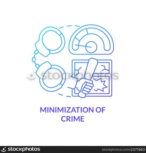 Minimization of crime blue gradient concept icon. Police service. National safety and protection abstract idea thin line illustration. Isolated outline drawing. Myriad Pro-Bold font used. Minimization of crime blue gradient concept icon