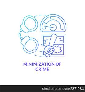 Minimization of crime blue gradient concept icon. Police service. National safety and protection abstract idea thin line illustration. Isolated outline drawing. Myriad Pro-Bold font used. Minimization of crime blue gradient concept icon