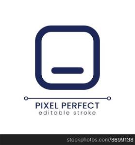 Minimize button pixel perfect linear ui icon. Website size control. Digital technology. GUI, UX design. Outline isolated user interface element for app and web. Editable stroke. Poppins font used. Minimize button pixel perfect linear ui icon