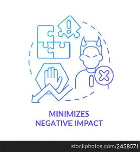 Minimizes negative impact blue gradient concept icon. Reduce risks. Stakeholder management plan abstract idea thin line illustration. Isolated outline drawing. Myriad Pro-Bold font used. Minimizes negative impact blue gradient concept icon