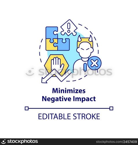 Minimizes negative impact concept icon. Stakeholder management plan abstract idea thin line illustration. Isolated outline drawing. Editable stroke. Arial, Myriad Pro-Bold fonts used. Minimizes negative impact concept icon