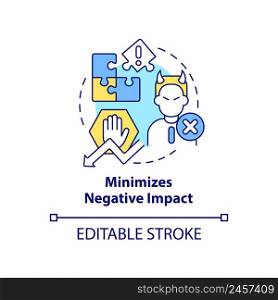 Minimizes negative impact concept icon. Stakeholder management plan abstract idea thin line illustration. Isolated outline drawing. Editable stroke. Arial, Myriad Pro-Bold fonts used. Minimizes negative impact concept icon