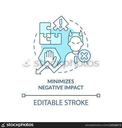 Minimizes negative impact turquoise concept icon. Stakeholder management plan abstract idea thin line illustration. Isolated outline drawing. Editable stroke. Arial, Myriad Pro-Bold fonts used. Minimizes negative impact turquoise concept icon
