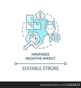 Minimizes negative impact turquoise concept icon. Stakeholder management plan abstract idea thin line illustration. Isolated outline drawing. Editable stroke. Arial, Myriad Pro-Bold fonts used. Minimizes negative impact turquoise concept icon