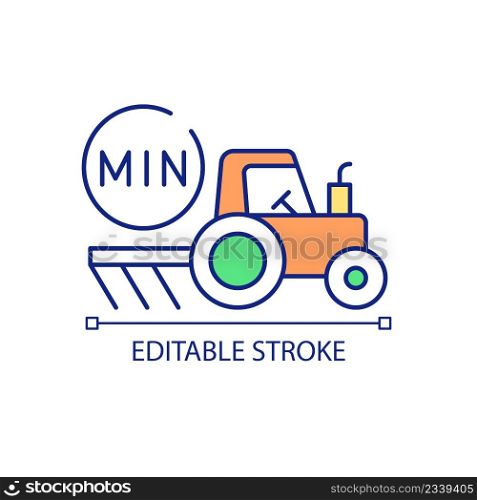 Minimizing mechanical soil processing RGB color icon. Ecological friendly agriculture. Farming trends. Isolated vector illustration. Simple filled line drawing. Editable stroke. Arial font used. Minimizing mechanical soil processing RGB color icon