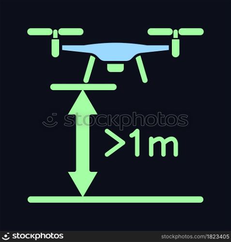 Minimum flight height RGB color manual label icon for dark theme. Isolated vector illustration on night mode background. Simple filled line drawing on black for product use instructions. Minimum flight height RGB color manual label icon for dark theme