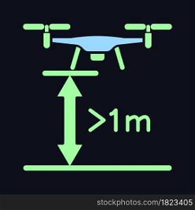 Minimum flight height RGB color manual label icon for dark theme. Isolated vector illustration on night mode background. Simple filled line drawing on black for product use instructions. Minimum flight height RGB color manual label icon for dark theme