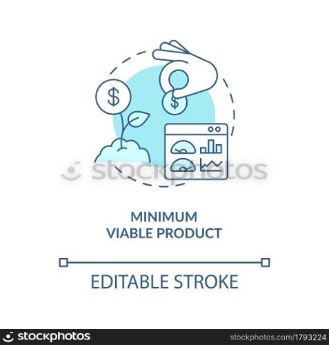 Minimum viable product blue concept icon. Early business development. Investment in company. Startup launch abstract idea thin line illustration. Vector isolated outline color drawing. Editable stroke. Minimum viable product blue concept icon