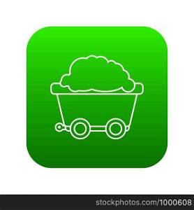 Mining cart icon green vector isolated on white background. Mining cart icon green vector