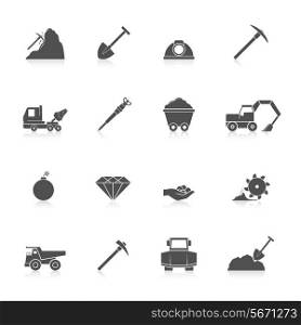 Mining coal gold and diamond industry black icons set isolated vector illustration