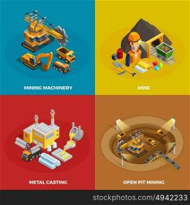 Mining Concept Icons Set . Mining concept icons set with machinery symbols isometric isolated vector illustration