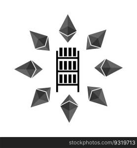 Mining etherium farm icon. Extraction of Cryptocurrency sign. Racks of GPU symbol. Vector illustration

