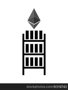 Mining etherium farm icon. Extraction of Cryptocurrency sign. Racks of GPU symbol. Vector illustration 