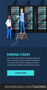 Mining Farm Crypto Currency Datacenter Administration. Man Character in Server Room. Cryptocoin Internet Payment Transaction Data. Altcoin Financial Monitoring. Vertical Rack. Security Transfer.. Mining Farm Datacenter Administration. Cryptocoin.