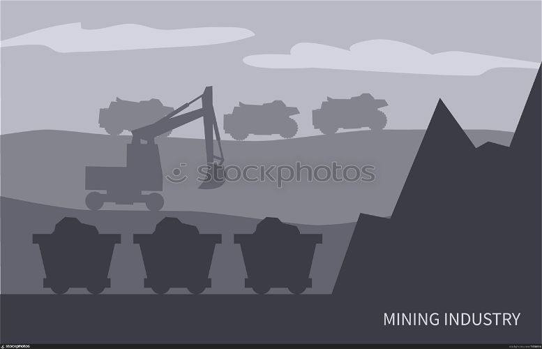 Mining industry works on field. Excavator and mine, wagons with loaded mineral resources or coal. Extraction of fossil fuels and transportation of production. Machinery and quarries, vector in flat. Mining Industry Machinery and Work Process Vector