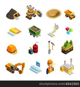 Mining Isometric Icons Set . Mining isometric icons set with minerals symbols isolated vector illustration