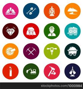 Mining minerals business icons set vector colorful circles isolated on white background . Mining minerals business icons set colorful circles vector