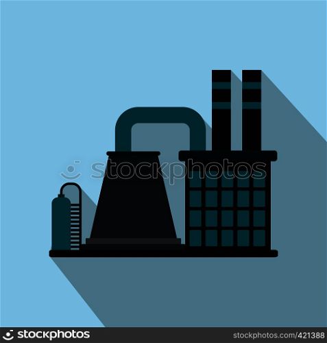 Mining processing plant flat icon on a light blue background. Mining processing plant flat icon