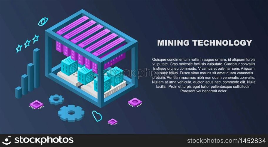Mining technology concept banner. Isometric illustration of mining technology vector concept banner for web design. Mining technology concept banner, isometric style