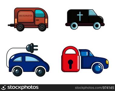Minivan icon set. Cartoon set of minivan vector icons for web design isolated on white background. Minivan icon set, cartoon style