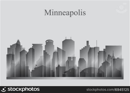 Minneapolis city skyline silhouette in grayscale vector illustration