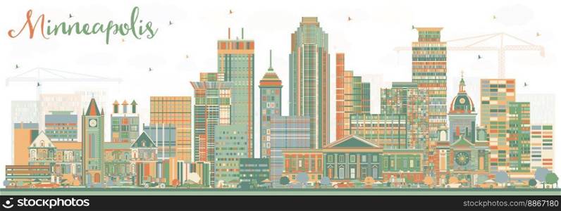 Minneapolis Minnesota USA Skyline with Color Buildings. Vector Illustration. Business Travel and Tourism Concept with Modern Architecture.