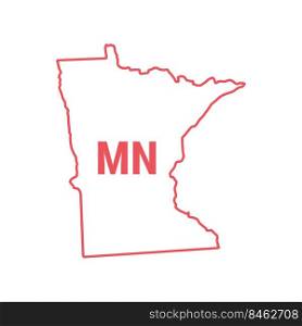 Minnesota US state map red outline border. Vector illustration isolated on white. Two-letter state abbreviation.. Minnesota US state map red outline border. Vector illustration. Two-letter state abbreviation