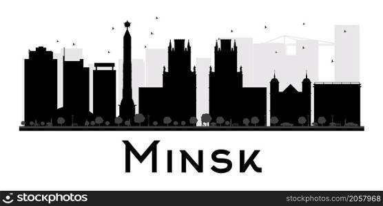 Minsk City skyline black and white silhouette. Vector illustration. Simple flat concept for tourism presentation, banner, placard or web site. Business travel concept. Cityscape with landmarks