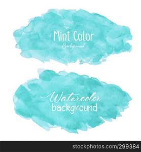 Mint abstract watercolor background. Watercolor element for card. Vector illustration.