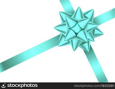 Mint satin gift ribbon and bow isolated on white background. Christmas, New Year, birthday decoration. Vector realistic decor element for banner, greeting card, poster.