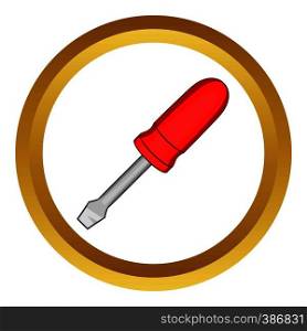 Minus screwdriver vector icon in golden circle, cartoon style isolated on white background. Minus screwdriver vector icon