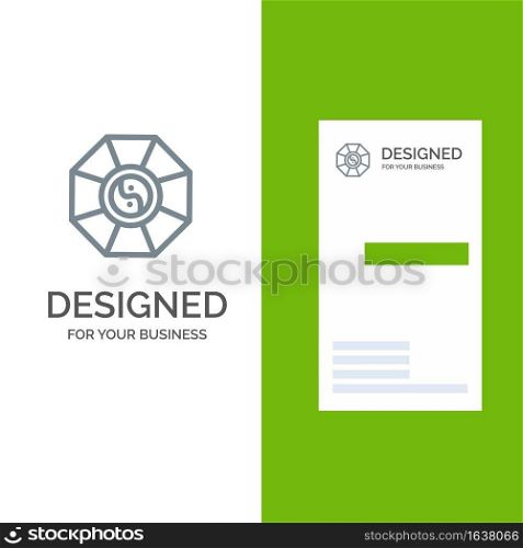 Mirror, FengShui, China, Chinese Grey Logo Design and Business Card Template