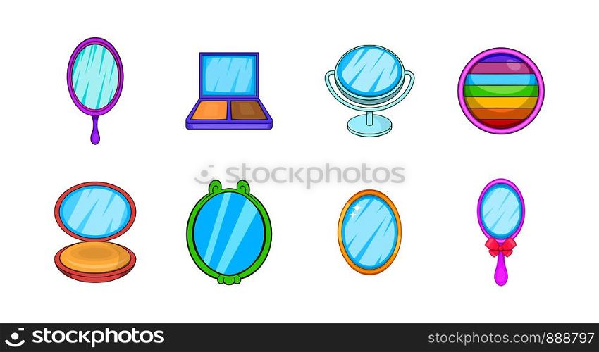 Mirror icon set. Cartoon set of mirror vector icons for your web design isolated on white background. Mirror icon set, cartoon style
