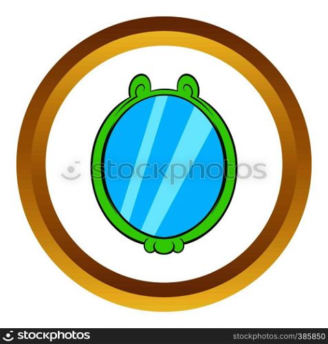 Mirror vector icon in golden circle, cartoon style isolated on white background. Mirror vector icon, cartoon style