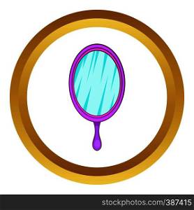 Mirror vector icon in golden circle, cartoon style isolated on white background. Mirror vector icon