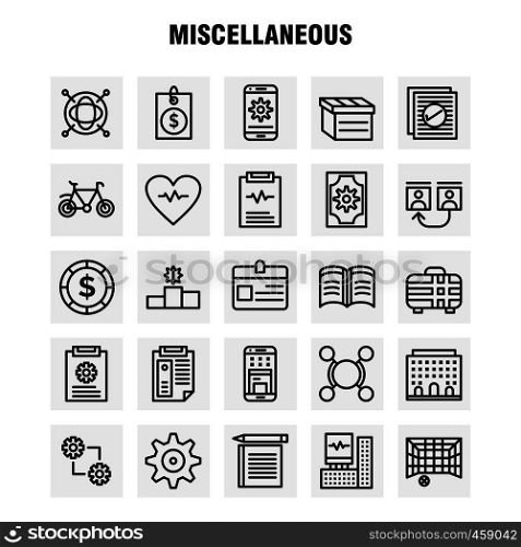 Miscellaneous Line Icons Set For Infographics, Mobile UX/UI Kit And Print Design. Include: Cog, Gear, Settings, Setting, Coin, Dollar, Money, Bag, Icon Set - Vector