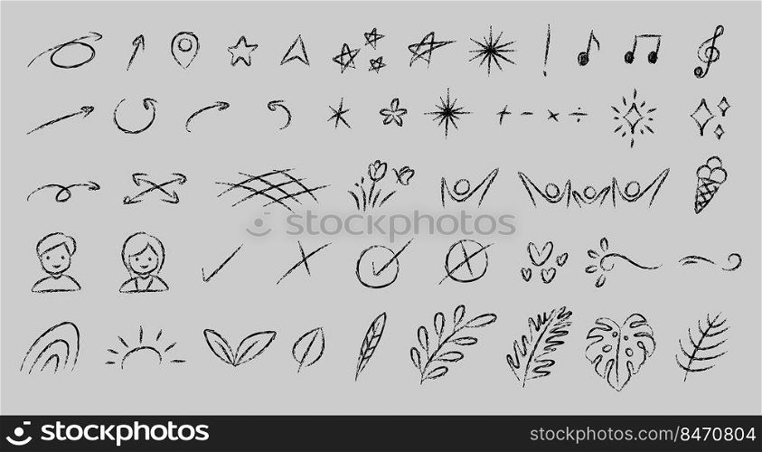 miscellaneous symbol and icon hand drawn chalk style vector illustration