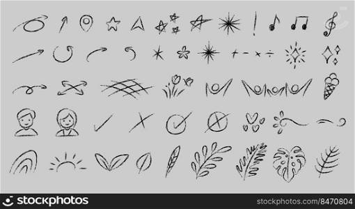 miscellaneous symbol and icon hand drawn chalk style vector illustration