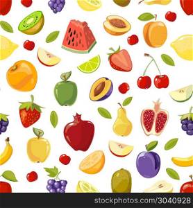 Miscellaneous vector fruits seamless pattern. Miscellaneous vector fruits seamless pattern. Background with colored tropical fruit illustration