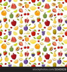 Miscellaneous vector fruits seamless pattern. Miscellaneous vector fruits seamless pattern. Watermelon pomegranate pear and plum illustration