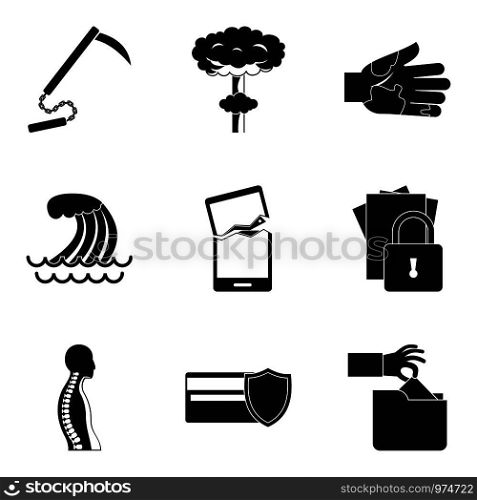 Misdeed icons set. Simple set of 9 misdeed vector icons for web isolated on white background. Misdeed icons set, simple style