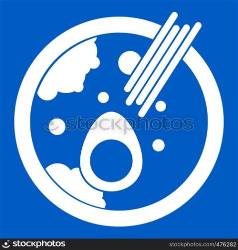 Miso soup icon white isolated on blue background vector illustration. Miso soup icon white