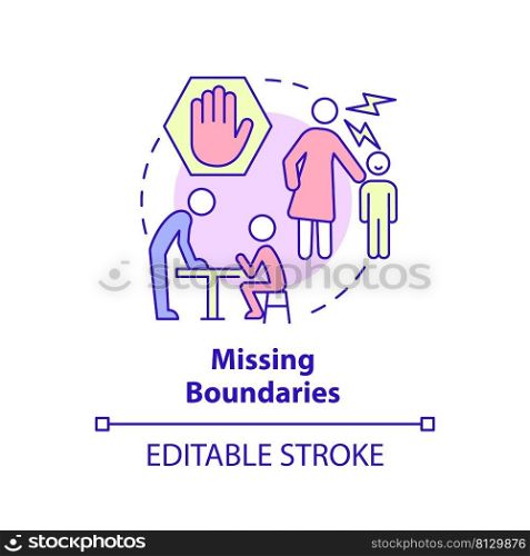 Missing boundaries concept icon. Feature of dysfunctional families abstract idea thin line illustration. Isolated outline drawing. Editable stroke. Arial, Myriad Pro-Bold fonts used. Missing boundaries concept icon