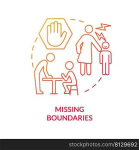 Missing boundaries red gradient concept icon. Toxic family relationship. Feature of dysfunctional families abstract idea thin line illustration. Isolated outline drawing. Myriad Pro-Bold font used. Missing boundaries red gradient concept icon